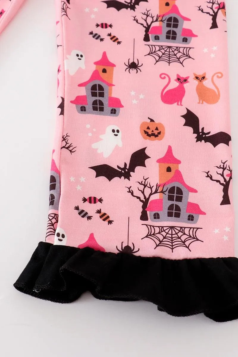 Abby & Evie Girl's Boutique Pink Ghost Bats Halloween Lounge Set