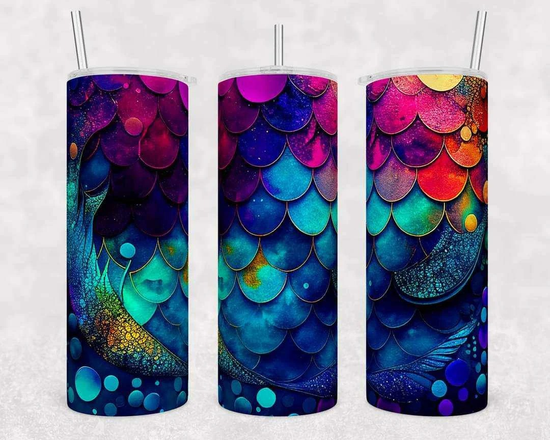 Blue Purple Mermaid Dragon Fish Scale Stainless Steel Tumbler