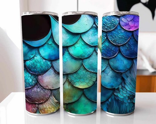 Blue Multicolor Mermaid Dragon Fish Scales Stainless Steel Tumbler