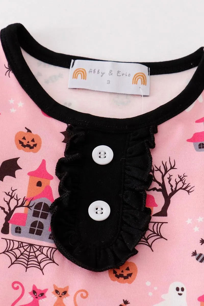 Abby & Evie Girl's Boutique Pink Ghost Bats Halloween Lounge Set