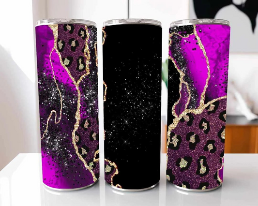 Purple And Black Pour Geode Marble Design Stainless Steel Tumbler