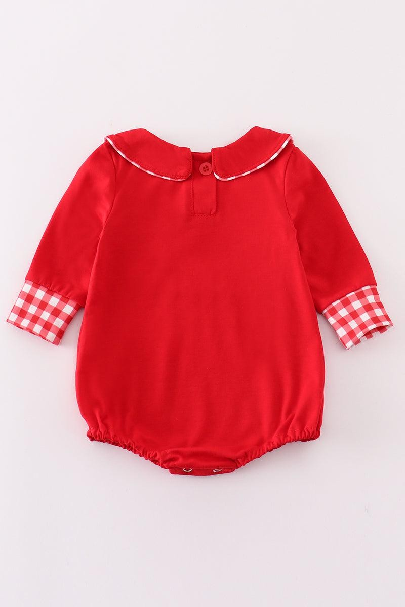 Abby & Evie Boy's Boutique Red Christmas Gingerbread Embroidered Embroidery Plaid Bubble Romper Sibling Matching