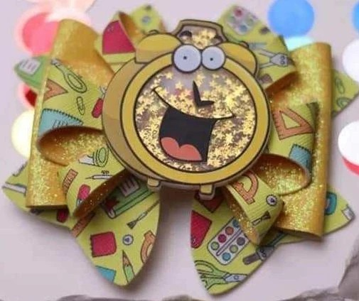 Yellow Glitter Back To School Alarm Clock Hair Bow Handmade Stacked Boutique