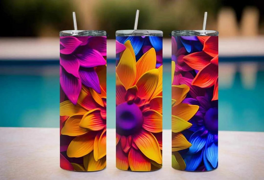 Multicolor Floral Flower Stainless Steel Tumbler