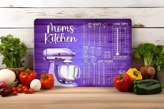 Purple Mom's Kitchen Measurements Chart Glass Cutting Board