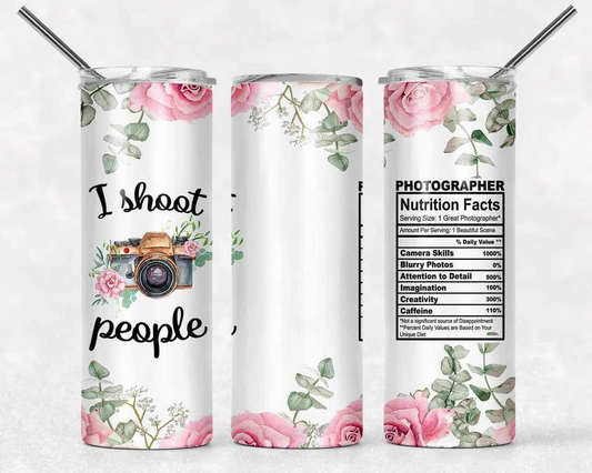 White Floral I Shoot People Photographer Stainless Steel Tumbler