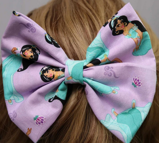 Purple And Blue Princess Fabric Hair Bow Handmade Boutique