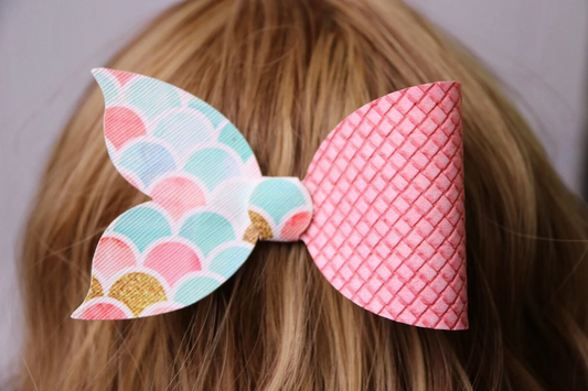 Pink Teal Mermaid Tail Hair Bow Handmade Boutique