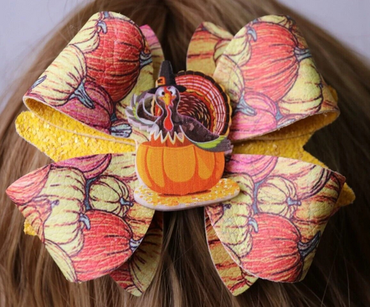 Thanksgiving Turkey Hair Bow Stacked Boutique Handmade