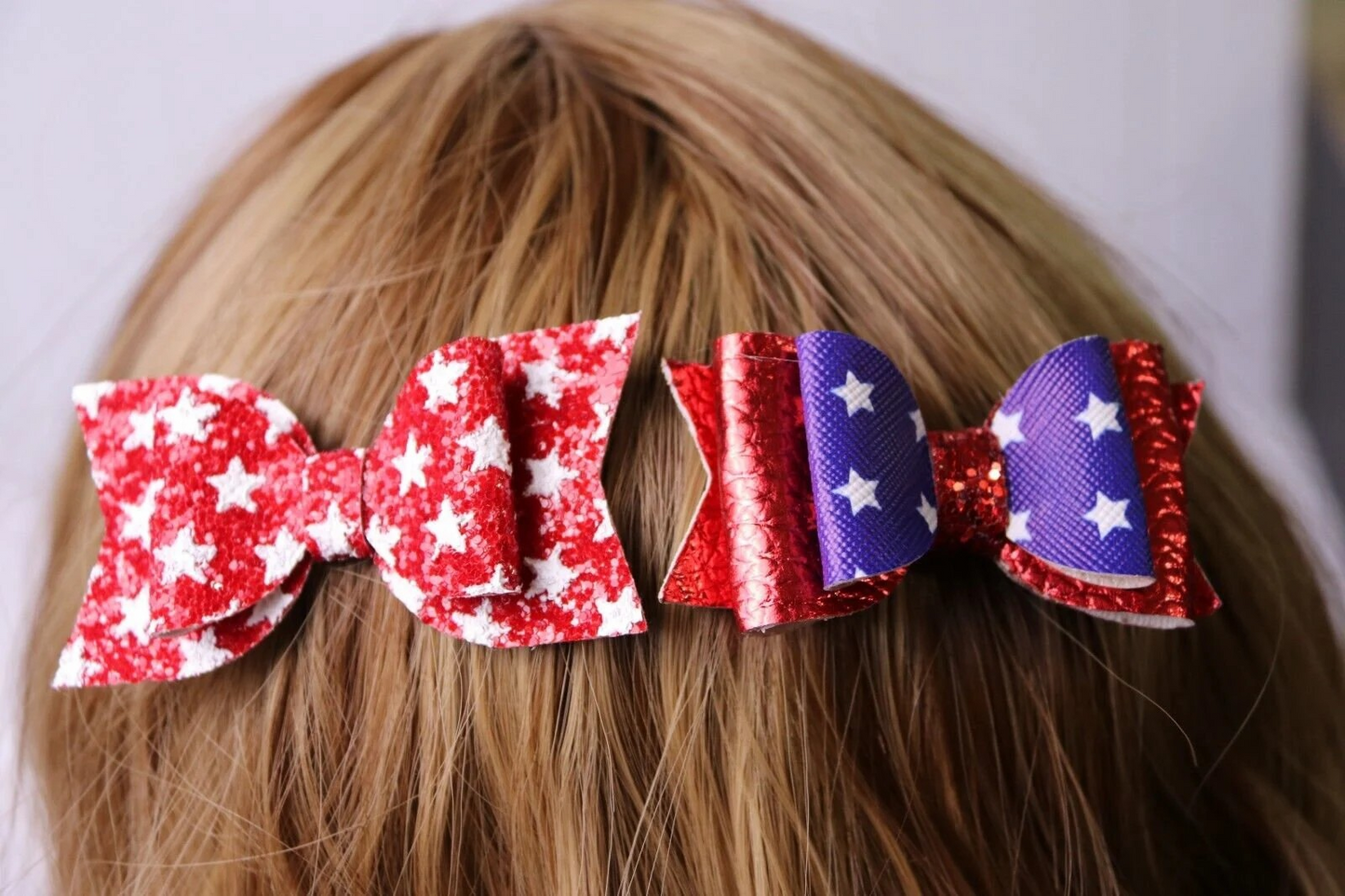 Set Of Two 4th Of July Hair Bows Stacked Boutique Handmade