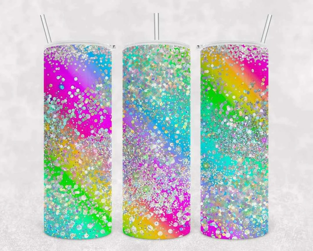 Multicolor Silver Glitter Stainless Steel Tumbler