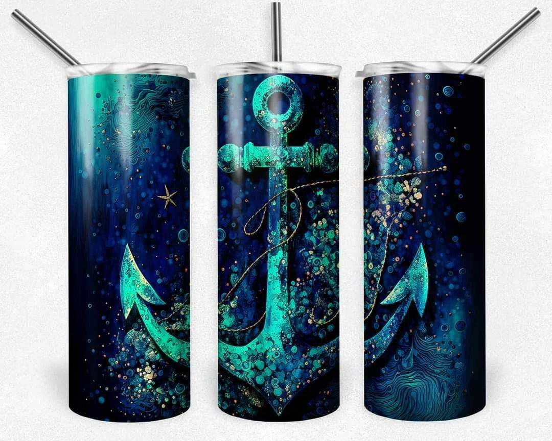 Blue Green Underwater Sea Anchor Stainless Steel Tumbler