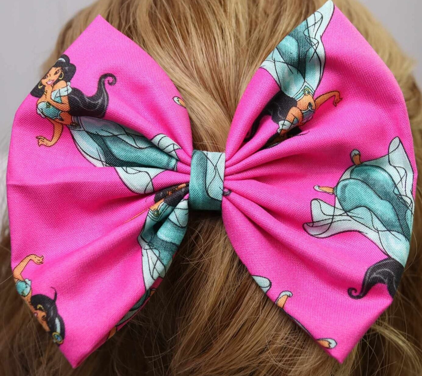 Pink And Blue Princess Fabric Hair Bow Handmade Boutique