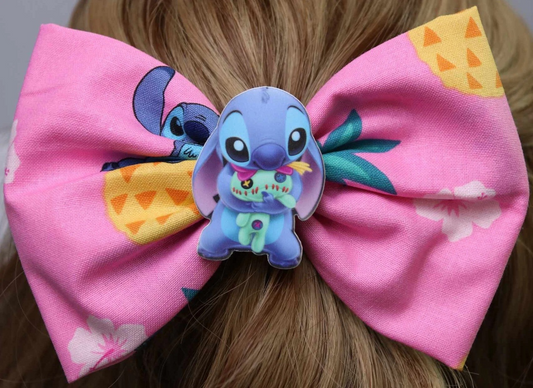 Pink And Blue Alien Fabric Hair Bow Handmade Boutique