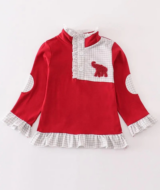 Girl's Boutique Maroon Alabama Girl Pullover Long Sleeve Top French Knot