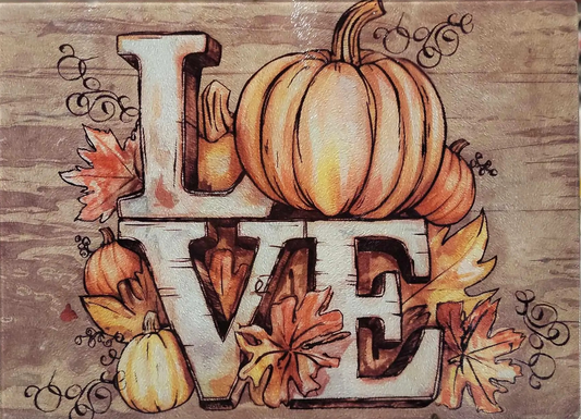 Brown Fall Pumpkin Love Harvest Thanksgiving Glass Cutting Board