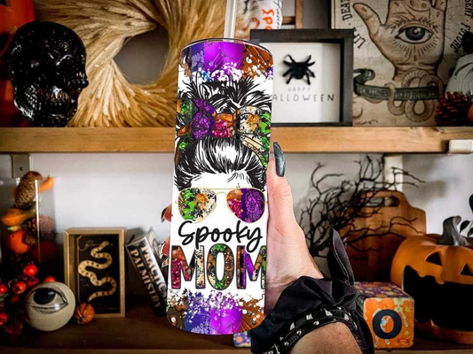 Multicolor Spooky Mom Stainless Steel Tumbler