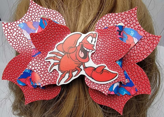 Red And Blue Faux Leather Crab Hair Bow Handmade Boutique Stacked