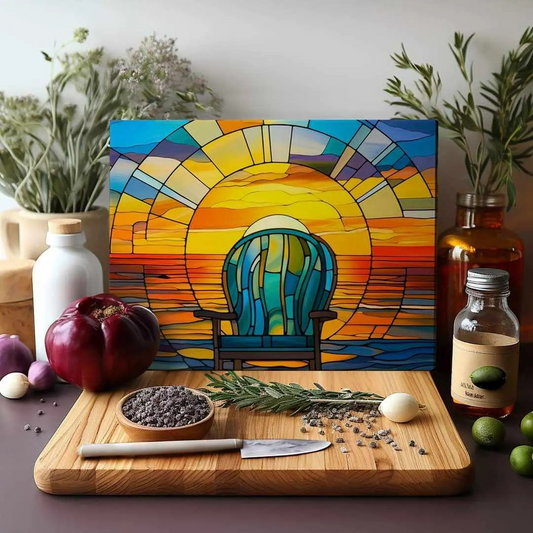 Stained Glass Look Chair Sunset Glass Cutting Board