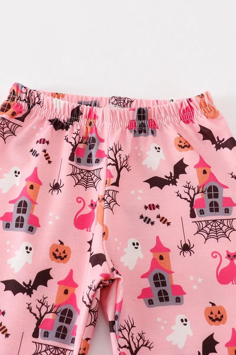 Abby & Evie Girl's Boutique Pink Ghost Bats Halloween Lounge Set