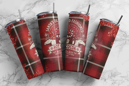 Red Plaid Christmas Santa Hot Cocoa Stainless Steel Tumbler