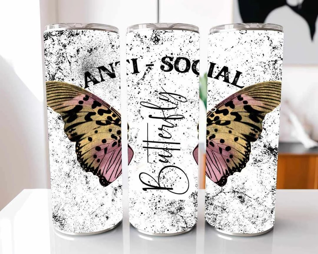 White And Black Anti-Social Butterfly Wings Stainless Steel Tumbler