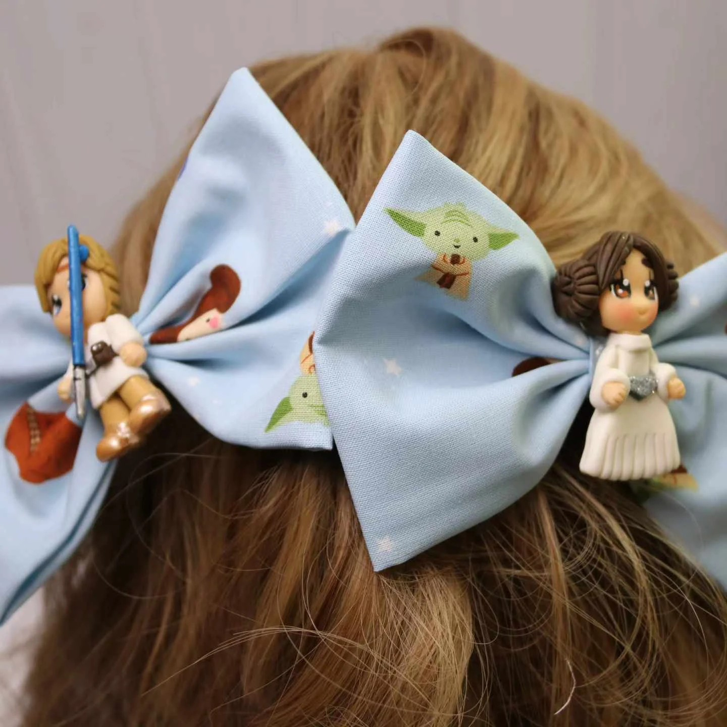 Set Of Two Space Blue Pigtail Fabric Hair Bow Handmade Boutique