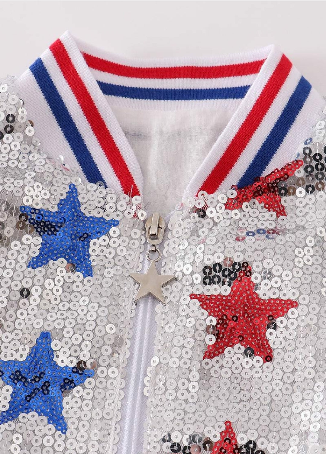 Girl's Boutique Patriotic Star Sequin Jacket Coat 4th Of July Dance Cheer Zip Up