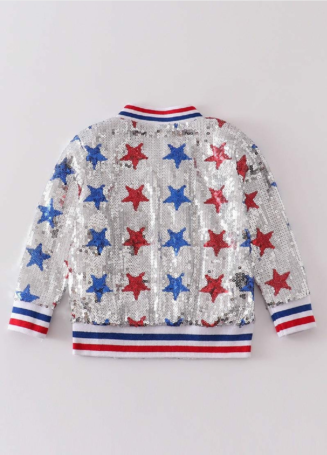 Girl's Boutique Patriotic Star Sequin Jacket Coat 4th Of July Dance Cheer Zip Up