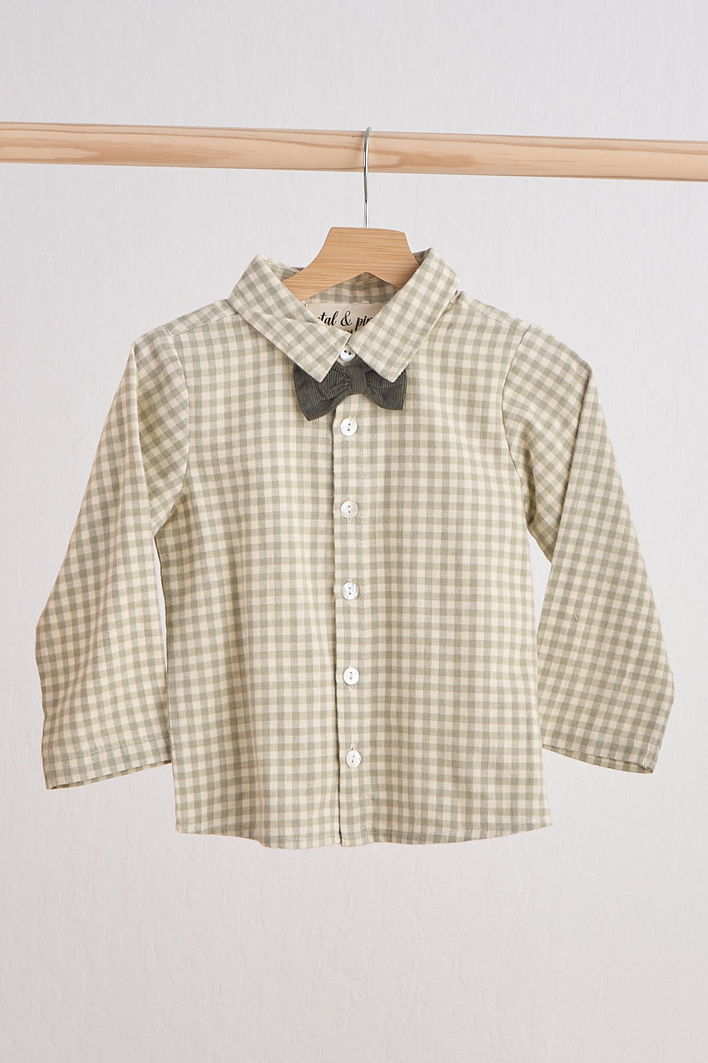 Boy's Boutique Green Woven Gingham Bow Flannel Button Down Shirt Matching Sibling