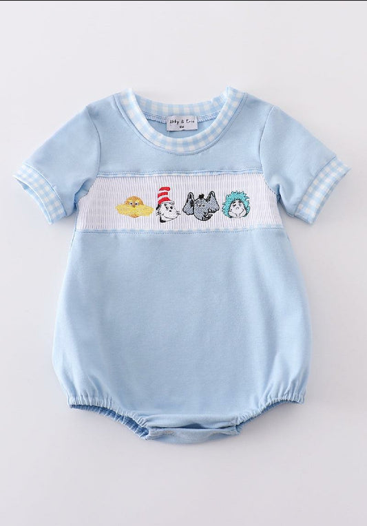 Boy's Rainbow Back To School Character BTS Embroidered Embroidery Bubble Romper Summer Sibling Matching