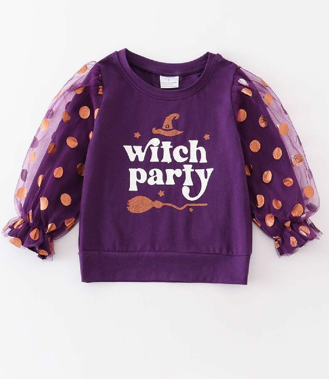 Girl's Boutique Witch Party Puff Sleeve Halloween Glitter Party Top Matching Sibling