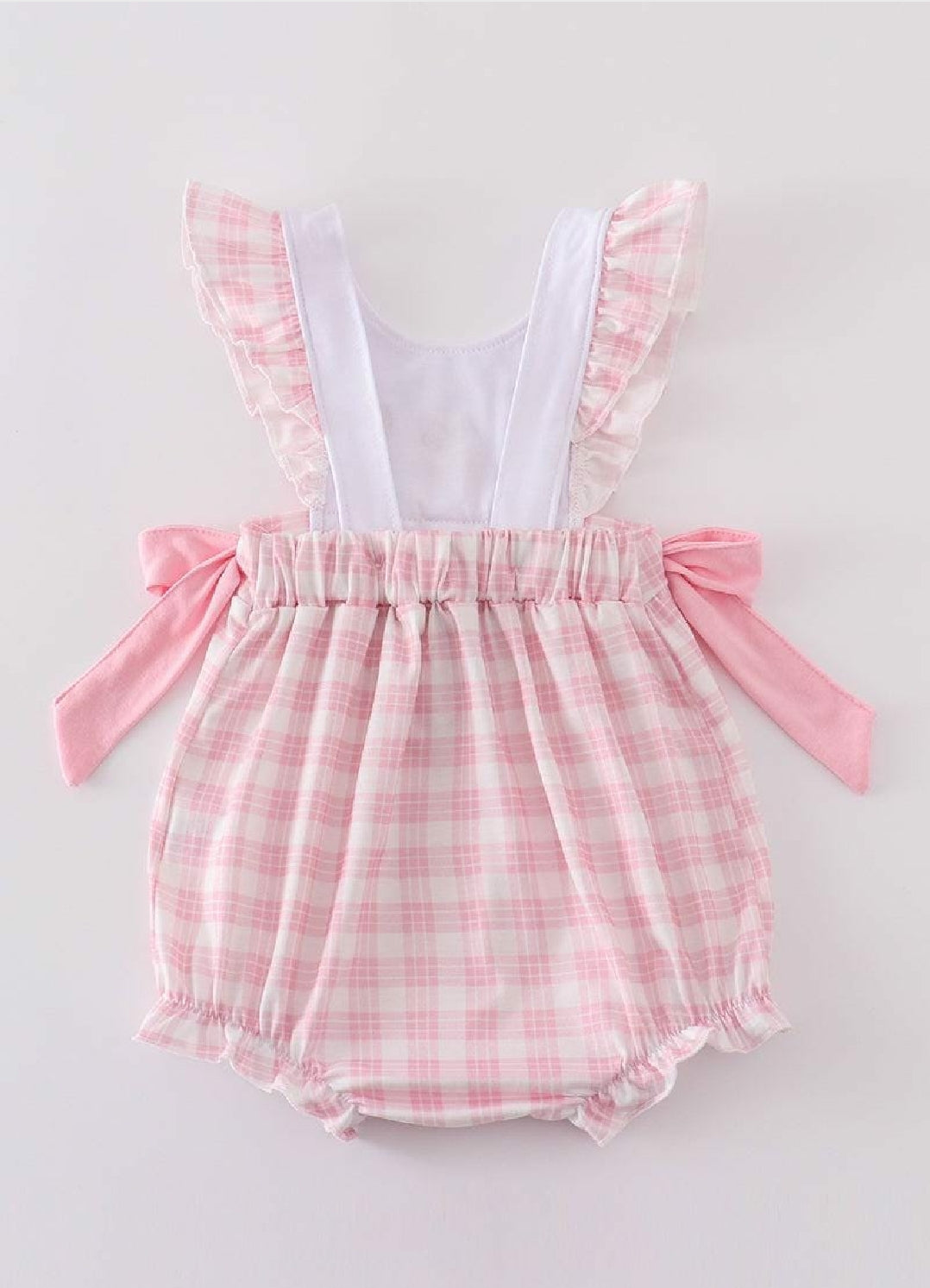 Girl's Boutique Pink Easter Bunny Bow Girl Embroidered Embroidery Bubble Romper Matching Sibling