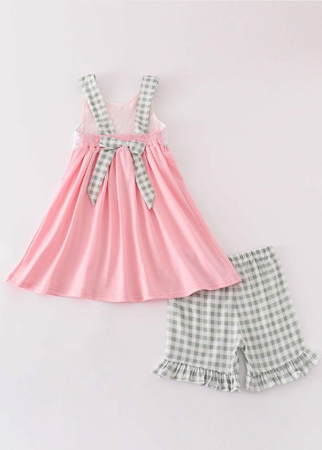Girl's Boutique Pink Easter Cross French Knot Girl Embroidered Embroidery Two Piece Set Outfit Matching Sibling