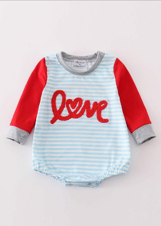 Boys Boutique Valentine's Day Love French Knot Embroidery Embroidered Romper Matching Sibling