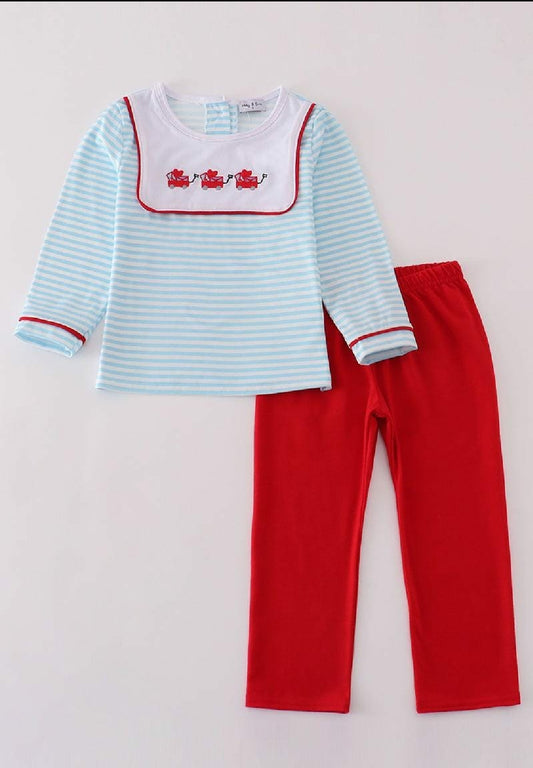 Boys Boutique Valentine's Day Heart Envelope Stripe Embroidery Embroidered 2 Piece Pant Set Outfit Matching Sibling