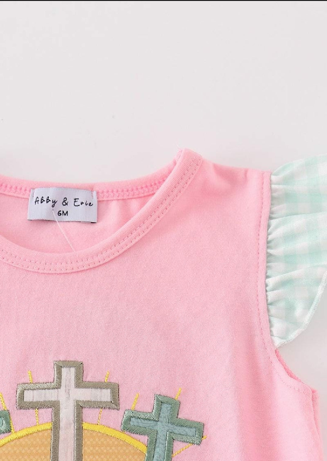 Girl's Boutique Easter Pink He Is Risen Applique Embroidered Embroidery Bubble Romper Matching Sibling