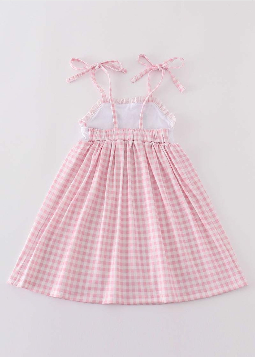 Girl's Boutique Pink Bunny Gingham Dress Sibling Matching Embroidered Embroidery