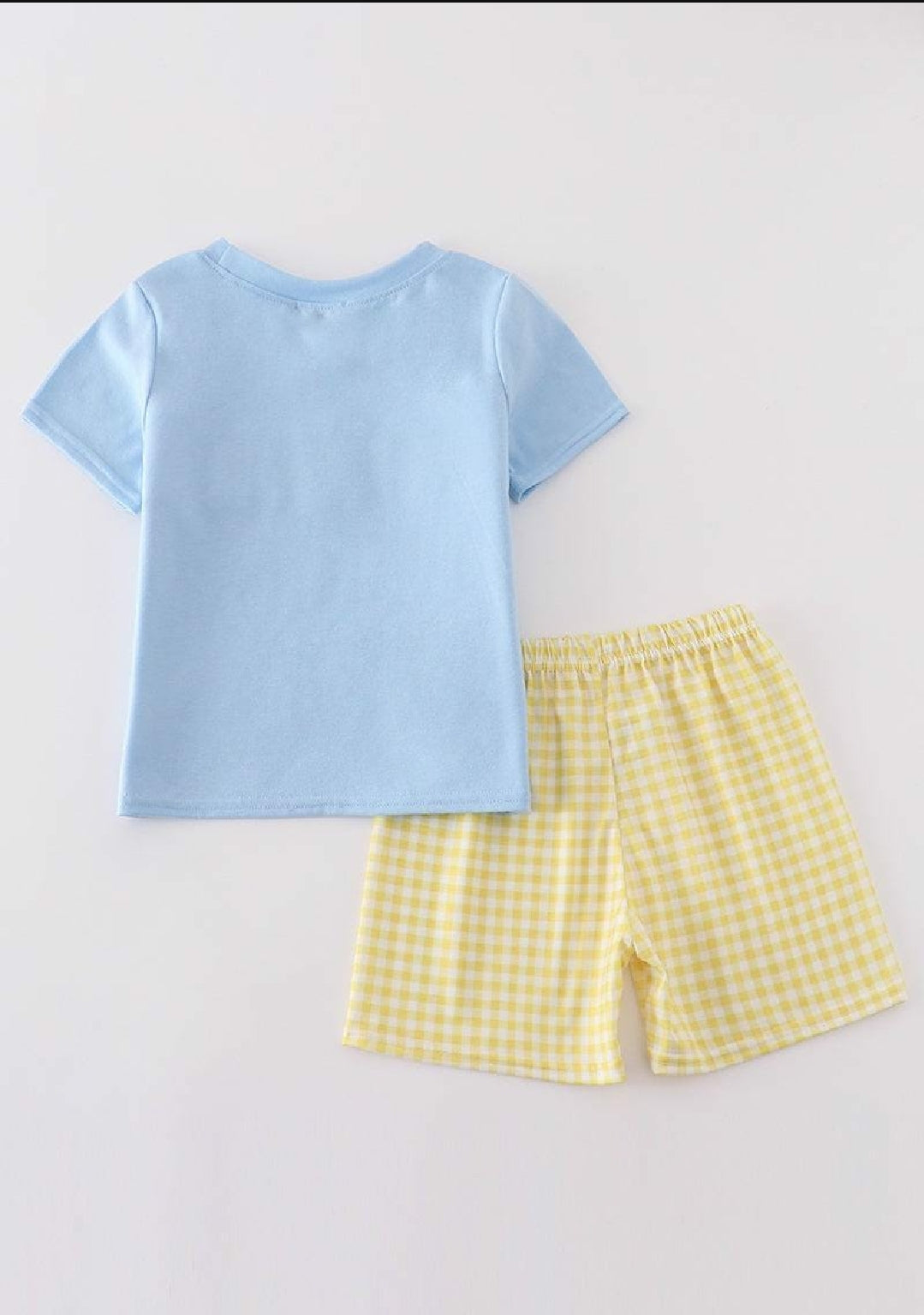 Boy's Boutique Yellow Bunny Egg Embroidery Checkered Embroidered Two Piece Short Outfit Matching Sibling