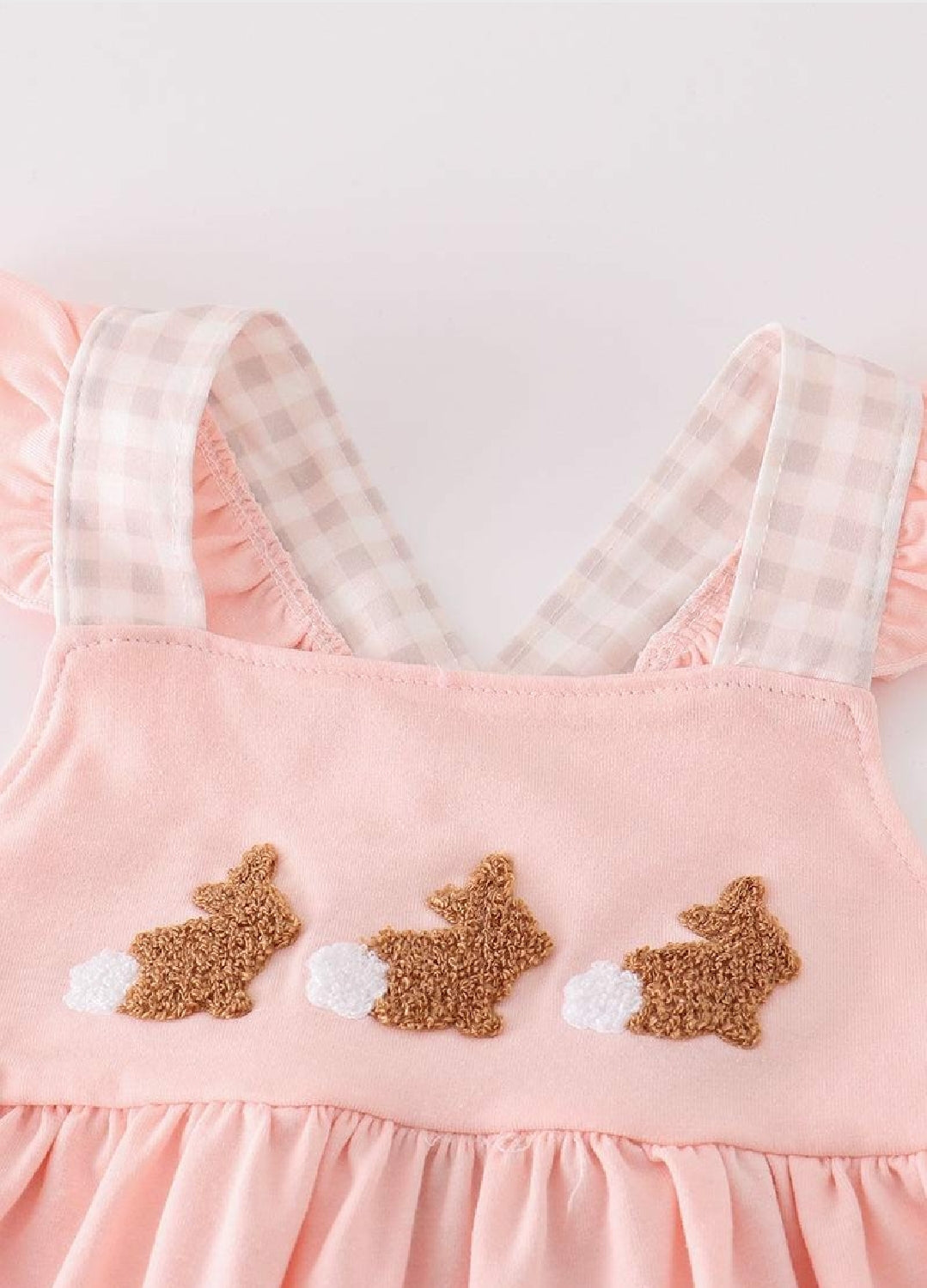 Girl's Boutique Pink Easter Bunny French Knot Girl Embroidered Embroidery Two Piece Short Set Outfit Matching Sibling