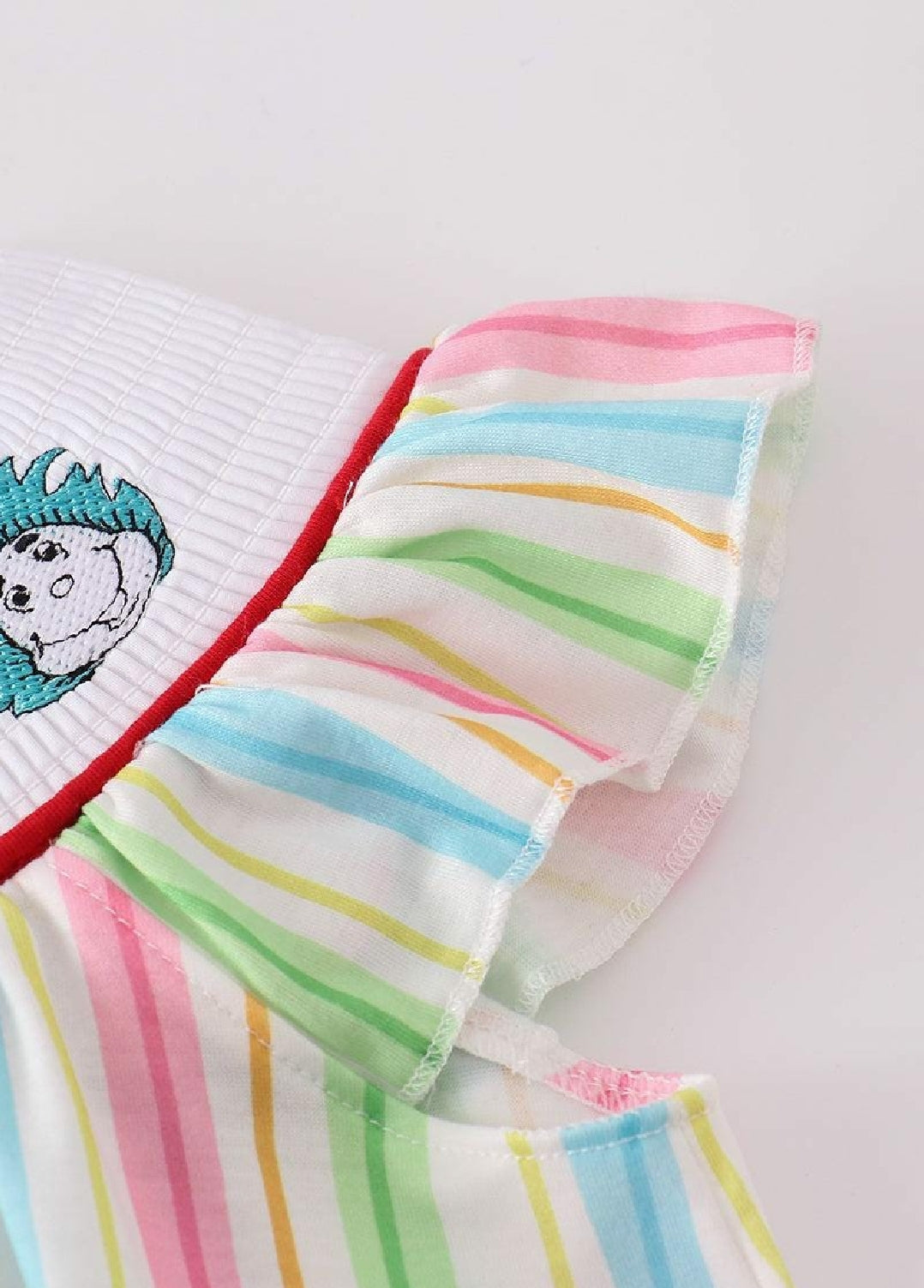 Girl's Rainbow Back To School Character BTS Embroidered Embroidery Two Piece Short Set Summer Sibling Matching