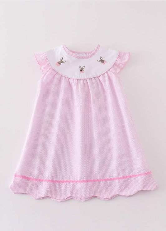 Girl's Boutique Premium Pink Easter Bunny Girl Embroidered Embroidery Dress Matching Sibling