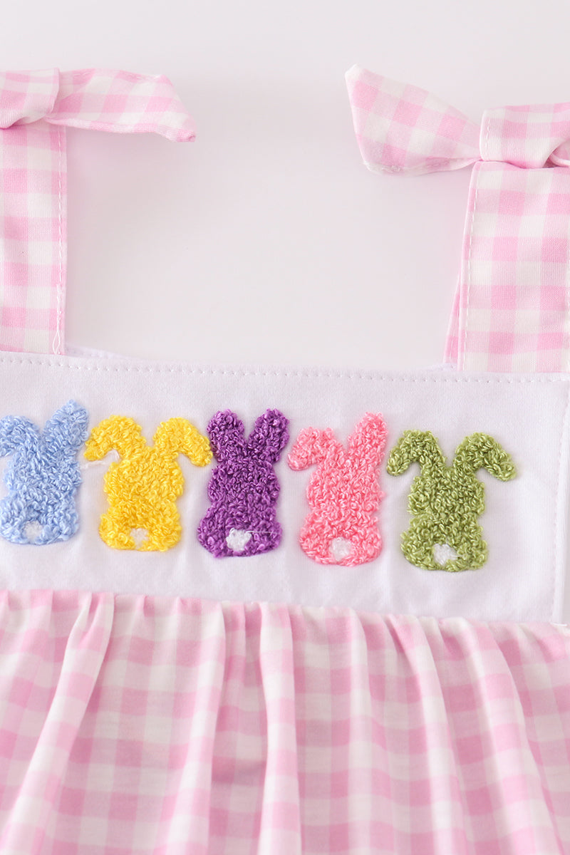 Girl's Boutique Easter Pink Bunny French Knot Two Piece Set Sibling Matching Embroidered