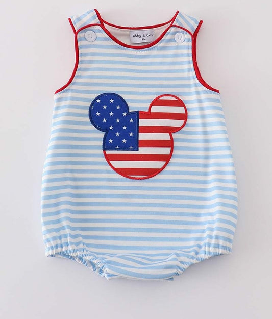 Boy's Boutique Patriotic Mouse Character Flag Red And Blue Romper 4th of July Sibling Matching