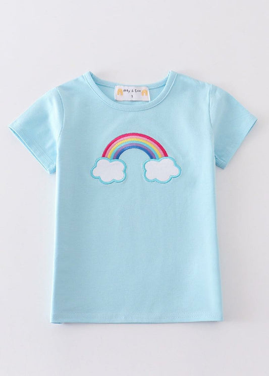 Boy's or Girl's Boutique Premium Blue Rainbow Embroidered Top Matching Sibling