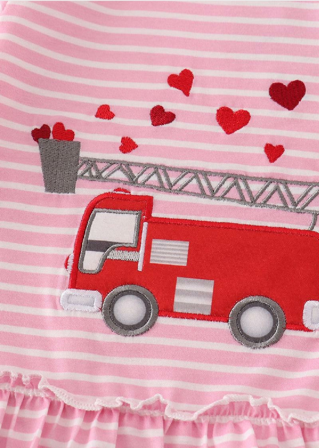 Girl's Boutique Pink Fire Truck Heart Applique Bloomer Set Embroidery Embroidered Matching Sibling
