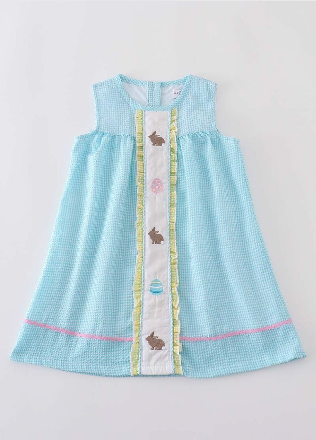 Girl's Premium Boutique Mint Easter Bunny Egg Gingham Embroidered Dress Matching Sibling
