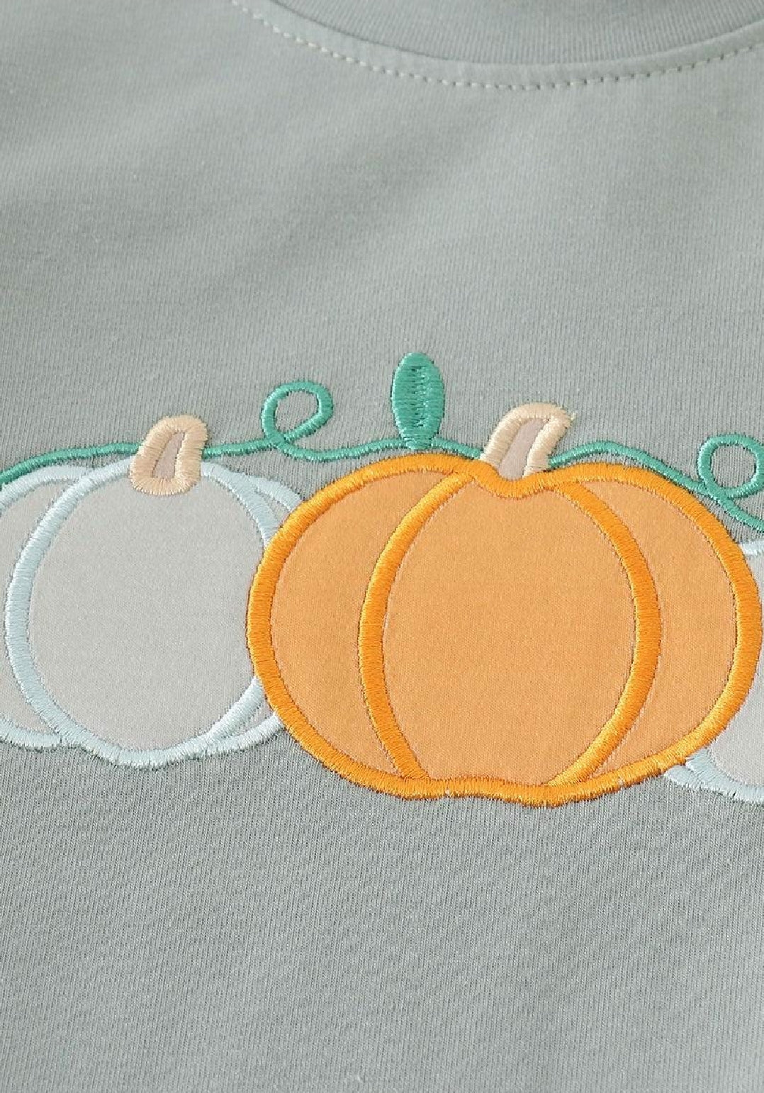 Boy's Boutique Sage Green Pumpkin Plaid Embroidered Embroidery Pants Set Matching Sibling Fall Thanksgiving