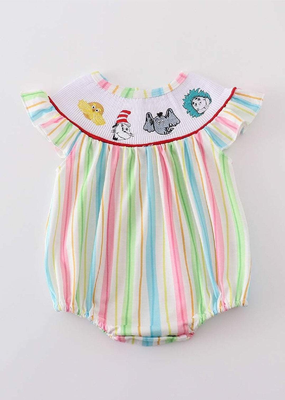 Girl's Rainbow Back To School Character BTS Embroidered Embroidery Bubble Romper Summer Sibling Matching