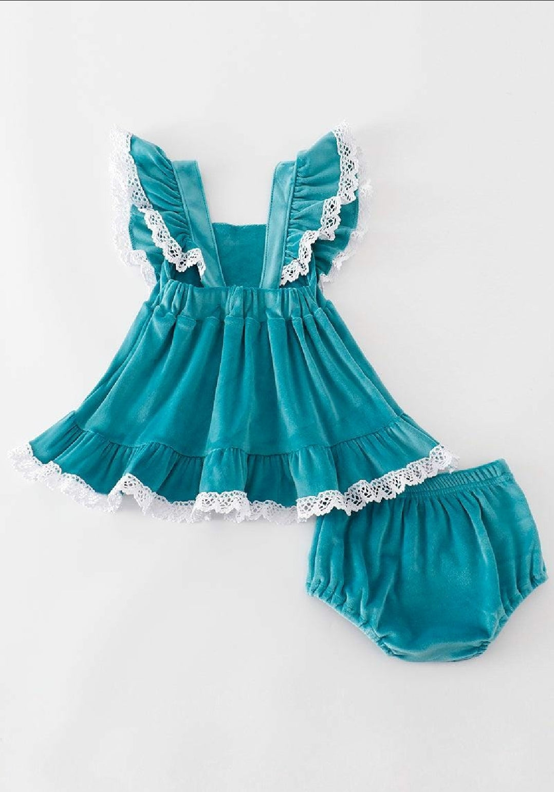 Girl's Boutique Blue Velvet Sunflowes Lace Embroidered Embroidery Two Piece Bloomer Set Outfit Matching Sibling